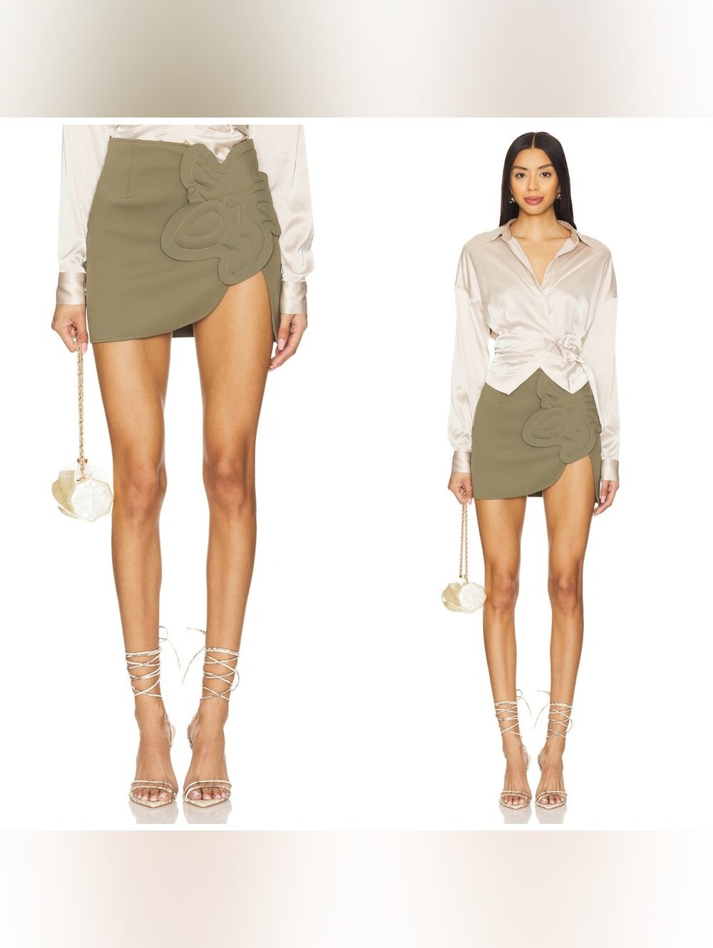 Mother Of All Carla Miniskirt Size XS Olive Green, 3D Flower Motif NWT